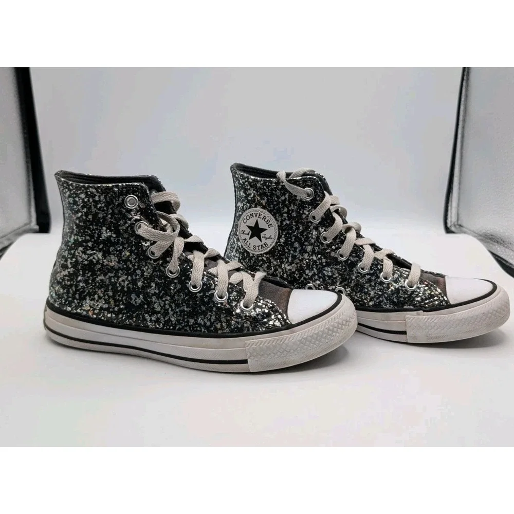 Converse Unisex Big Kid Chuck Taylor All Star Glitter Sneaker Black 4 US